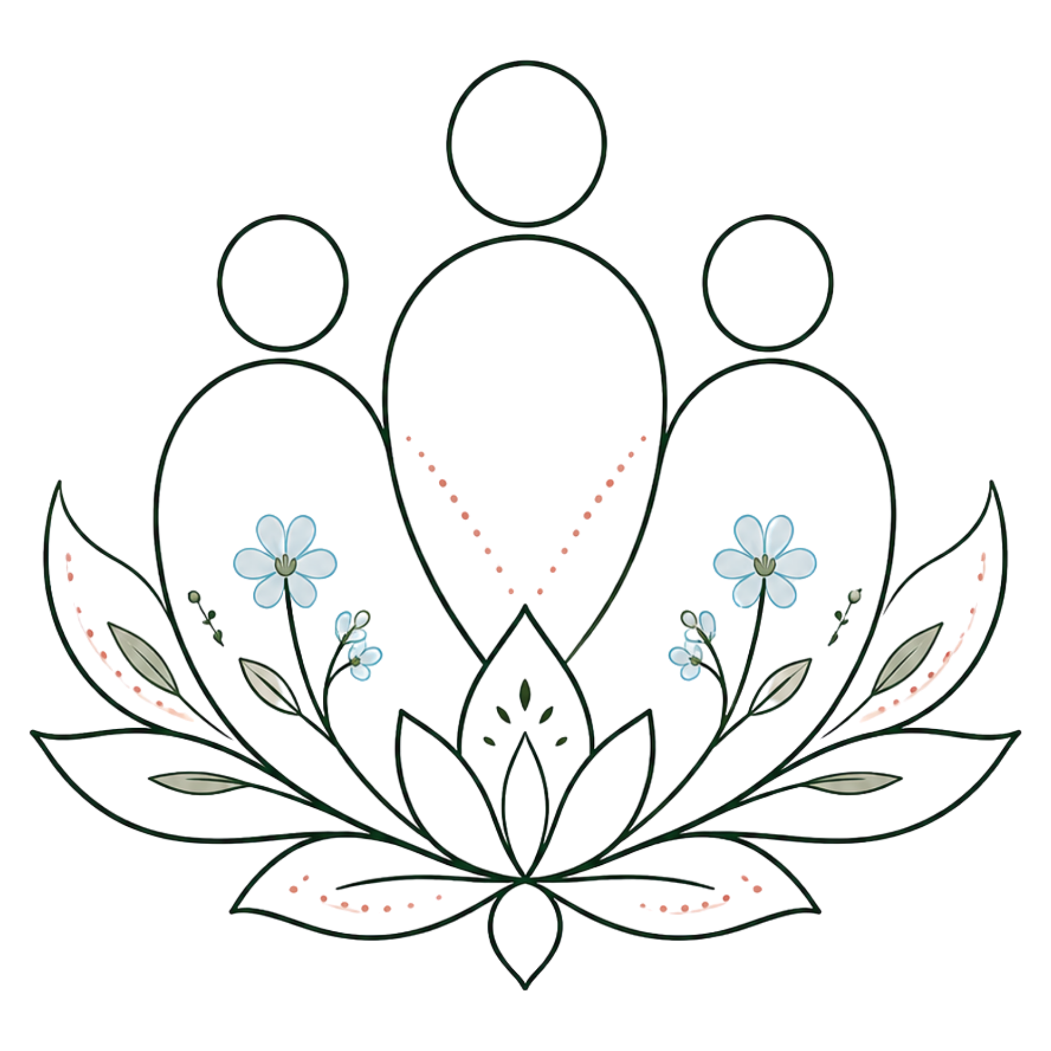 Decorative design with floral elements and circular shapes on a white background